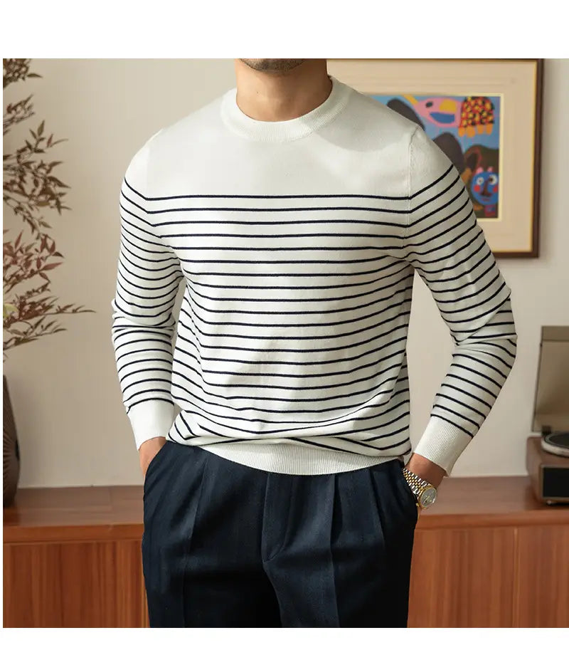 Business Commute Striped Design Contrast Color Long Sleeves Knitwear