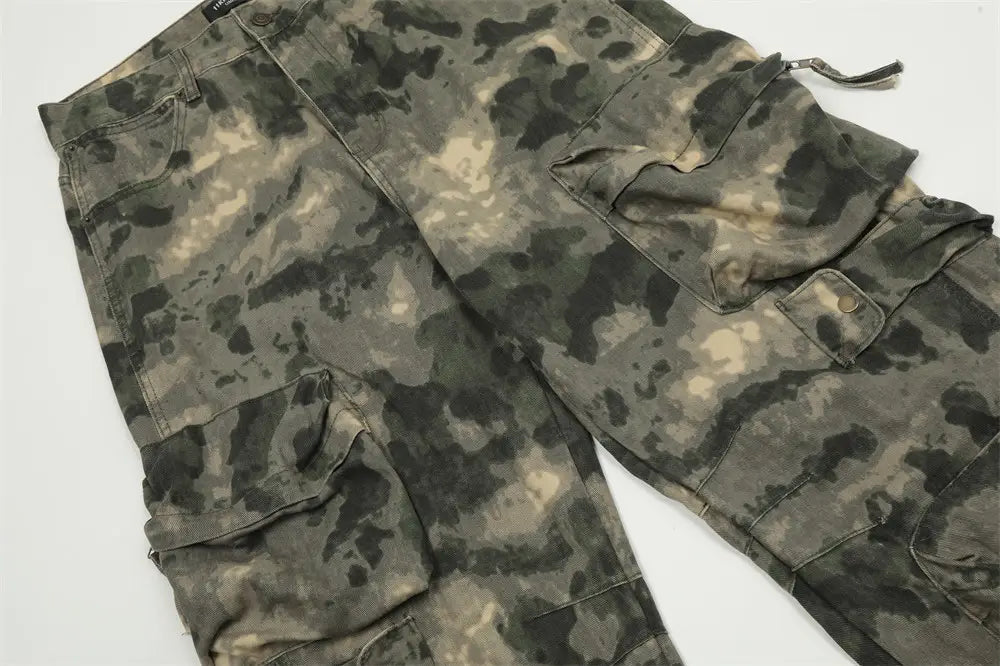 Mountain Outdoor Multi-pocket Workwear Tie-dye Camouflage Pants Men
