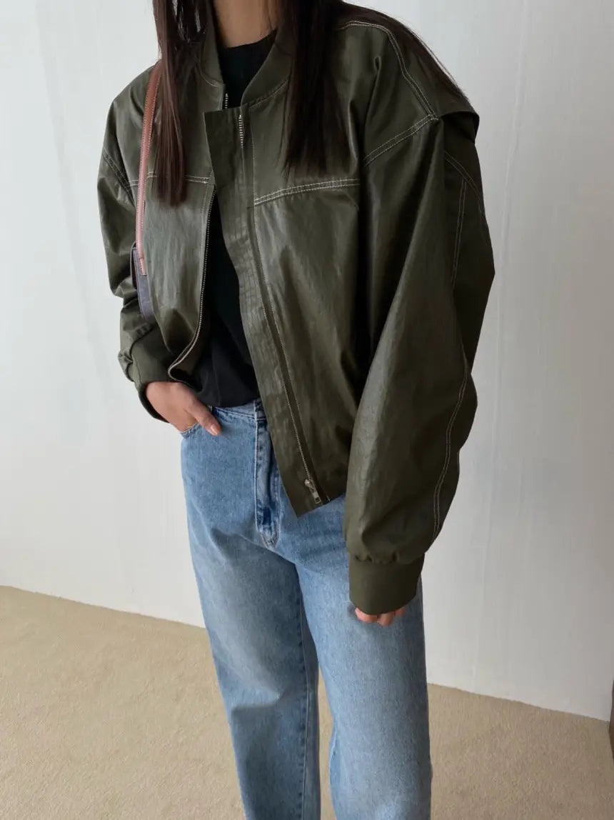 Loose Long Sleeve Leather Jacket Coat Women
