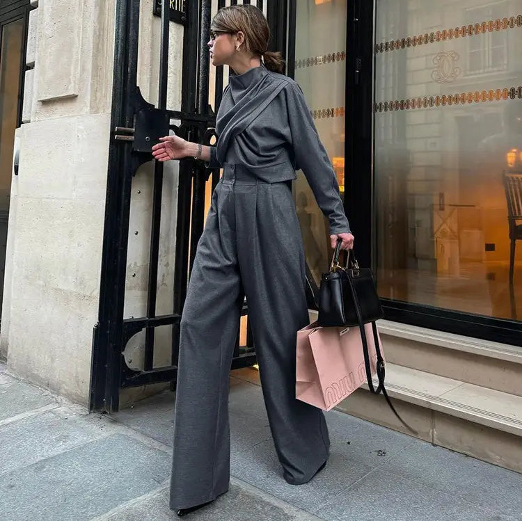 Gray Temperament Trousers High-End Fashion Online