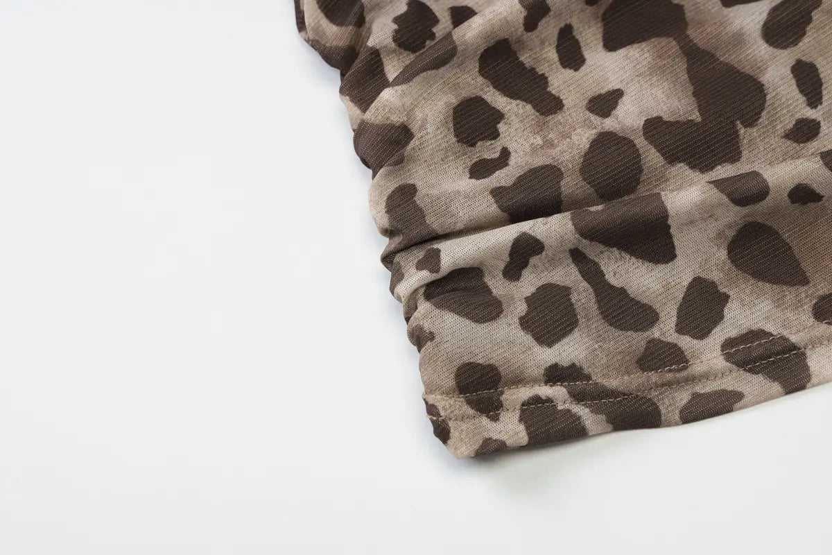 Leopard Print Crossbody Sleeveless Ribbon Short Tight Vest