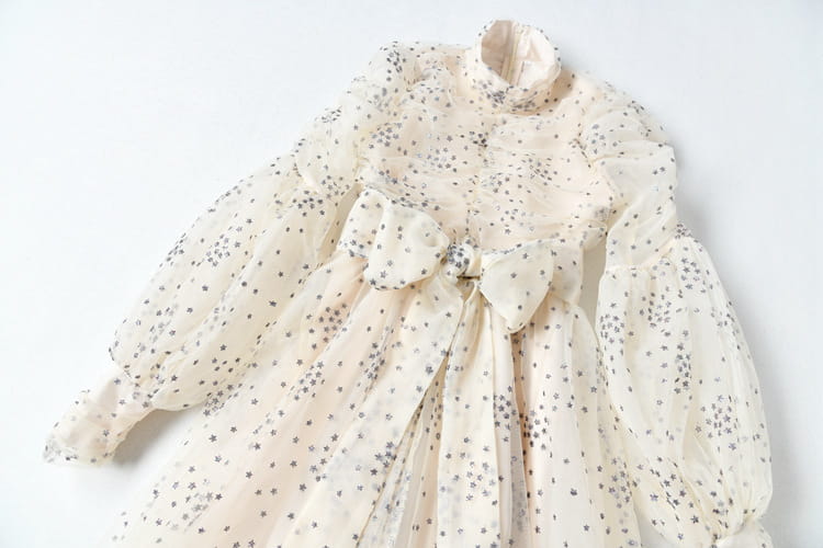 Women’s Mesh Star Shiny Silk Print Waist Wrapping Slim Dress
