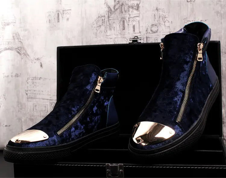 Hong Kong European Station New Plus Velvet Solid Color Iron Toe Trendy Casual High-top Shoes