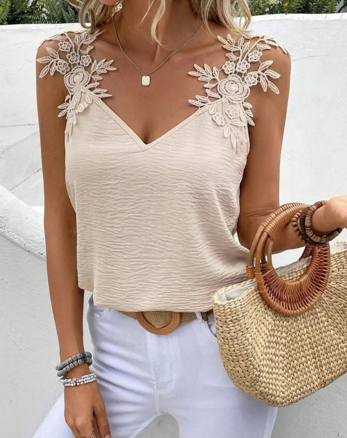 New 2 Solid Color V-neck Patchwork Sling Top