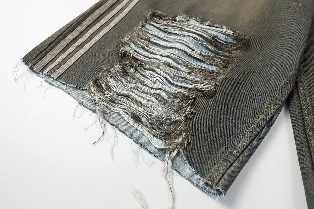 Retro Dirty Dyed Washed Denim Shorts Loose Straight