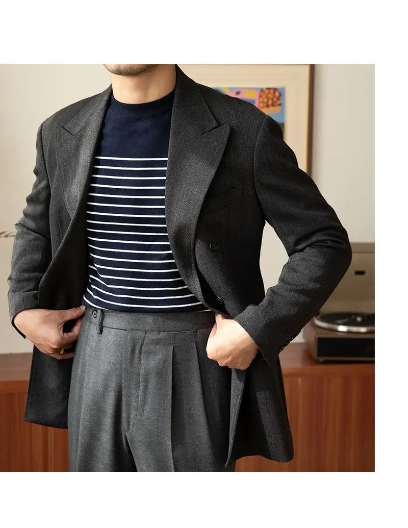 Business Commute Striped Design Contrast Color Long Sleeves Knitwear