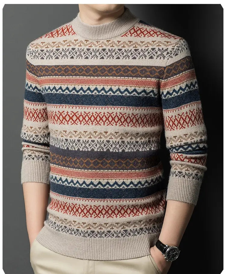 Men’s Pullover Thickened Striped Sweaters Bottoming Shirt