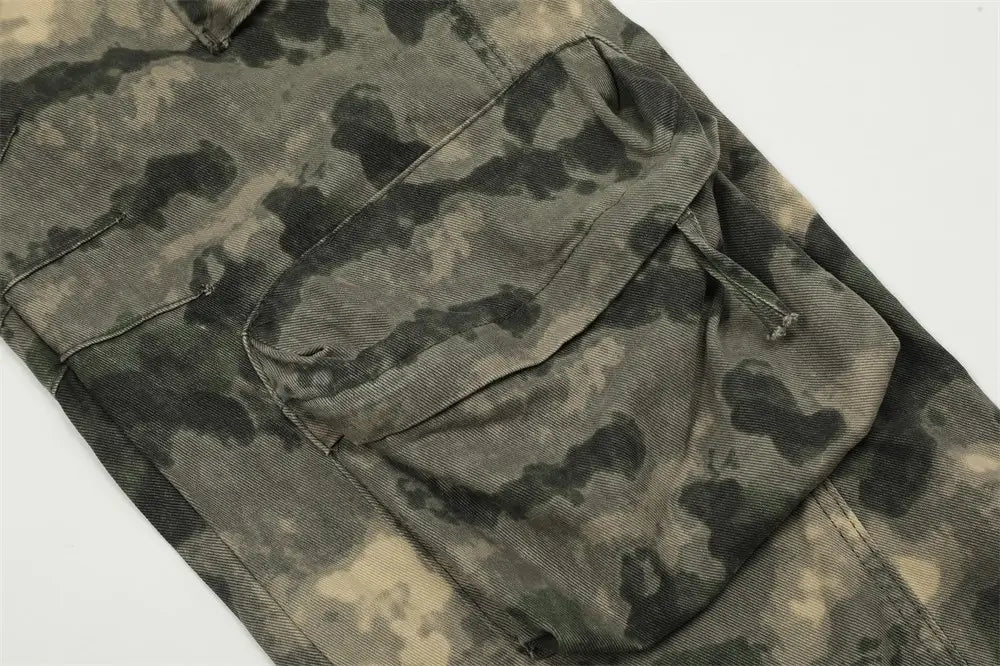 Mountain Outdoor Multi-pocket Workwear Tie-dye Camouflage Pants Men