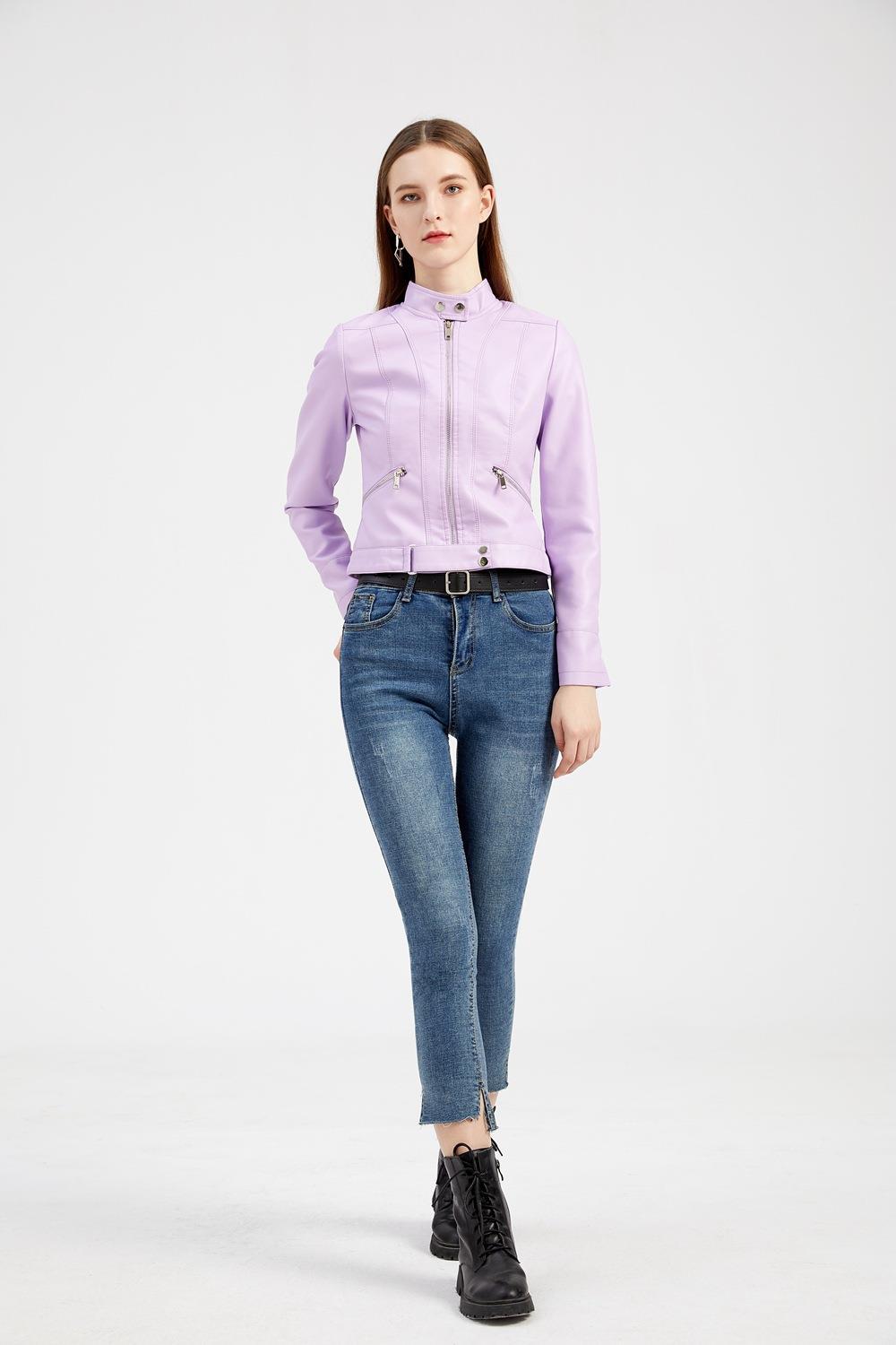 Women’s Short Leather Jacket Stand Collar Jacket Thin