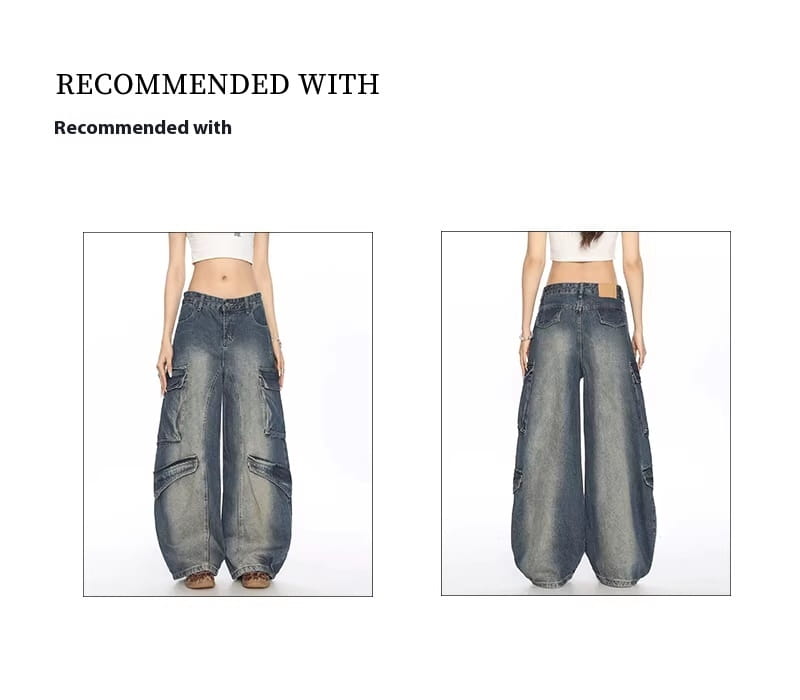 Washed Multi-pocket Denim Matchet Pants