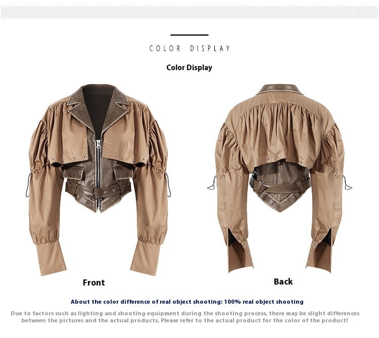Niche Design Two-piece Coat Cape Stitching PU Handsome Waist-tight Jacket