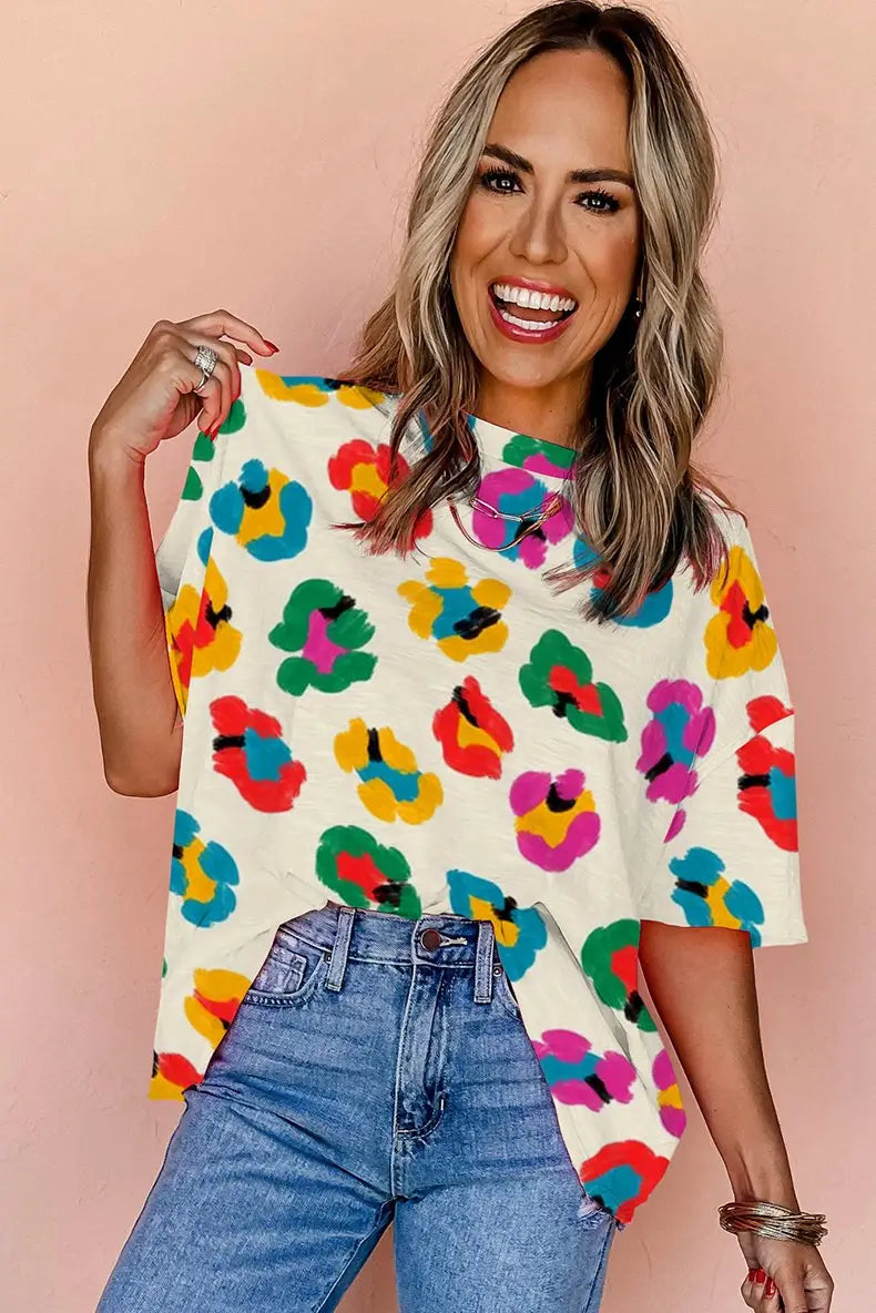 Fashion Colorblock Half Sleeve Pullover Top