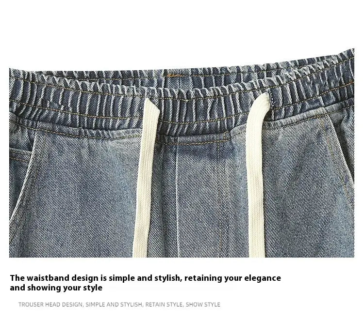 Light Blue Side Three Bars Straight Jeans Men