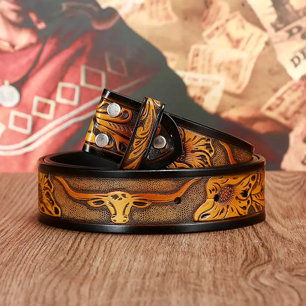 Men’s And Women’s Fashion Texas Cow Head Belts