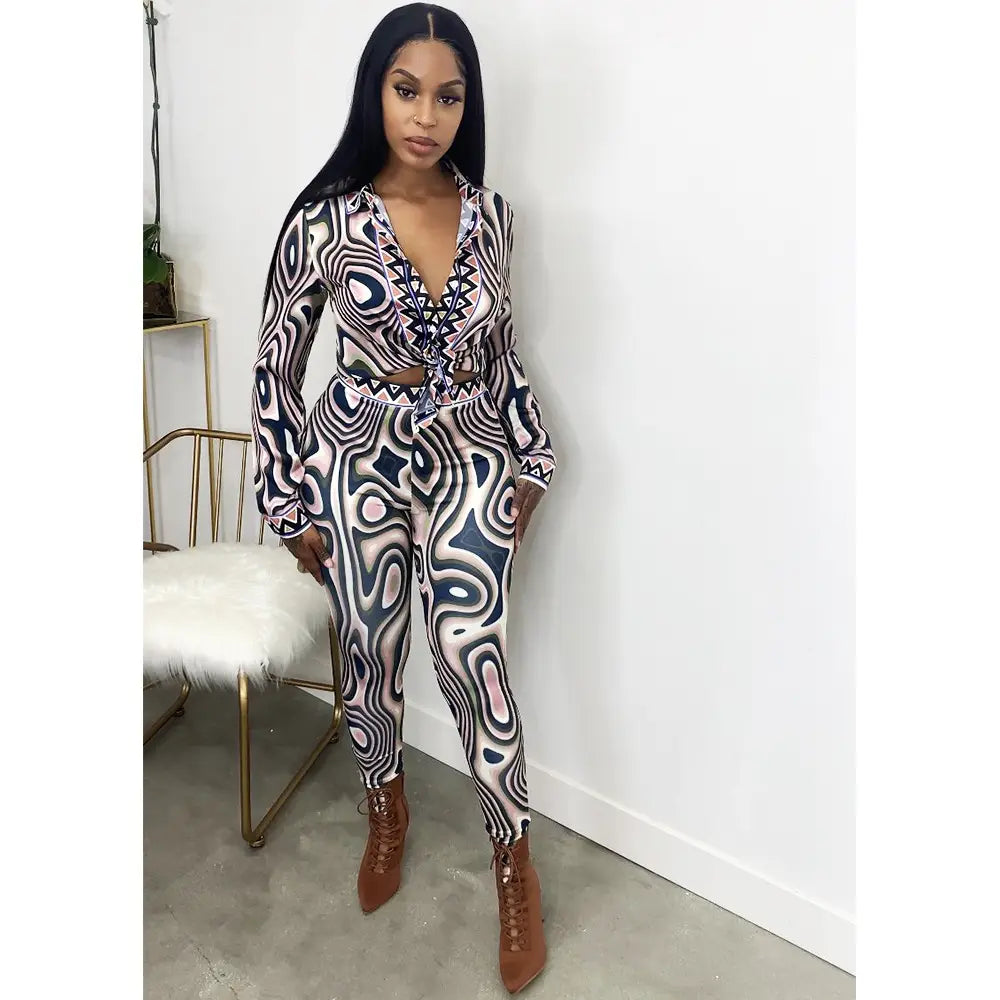 Autumn And Winter New Women’s Clothing Fashion Sexy Print Long Sleeve Tight Casual Suit