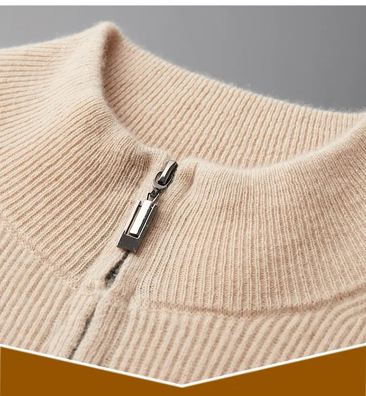 Men’s Cardigan Half Turtleneck Zipper Wool Coat Sweater