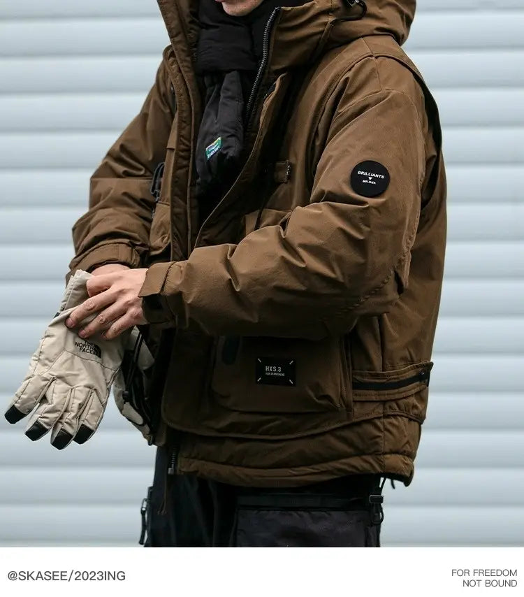 Loose Outdoor Multi-pocket Winter Workwear Hooded Down Jacket