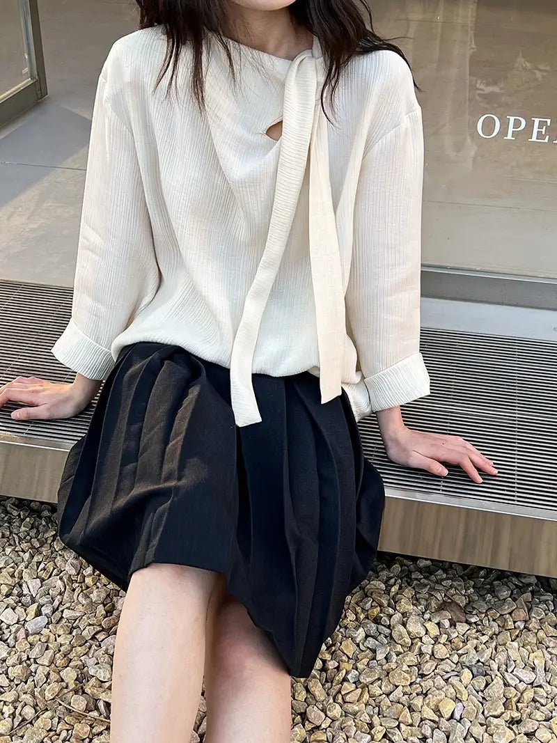 Retro Elegant Ribbon Texture Shirt For Women