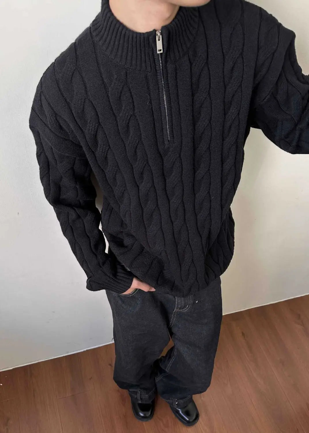 Loose Feeling Old Money British Half Zipper Heavy Sweater
