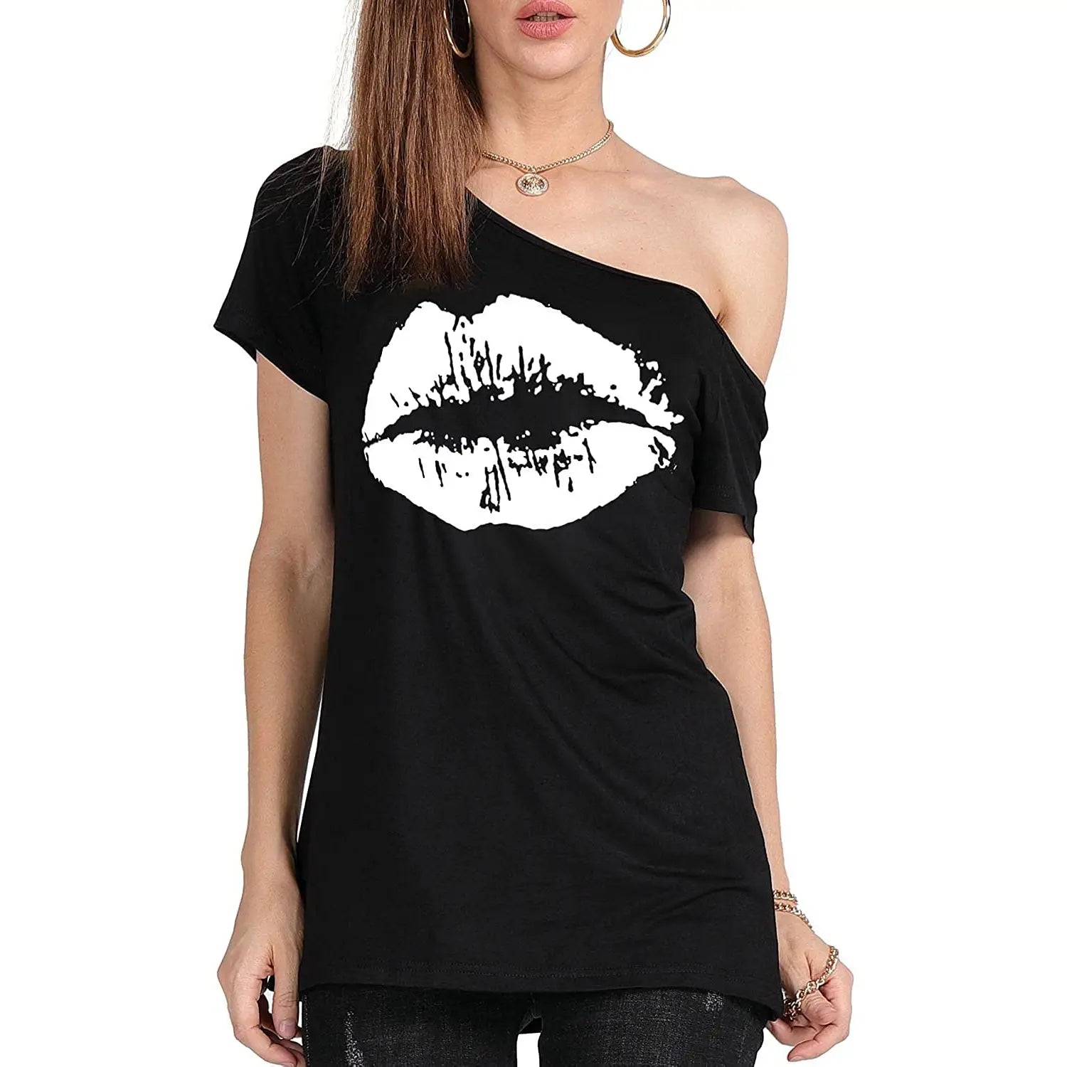 Women’s Loose Shoulder Versatile Printed T-shirt