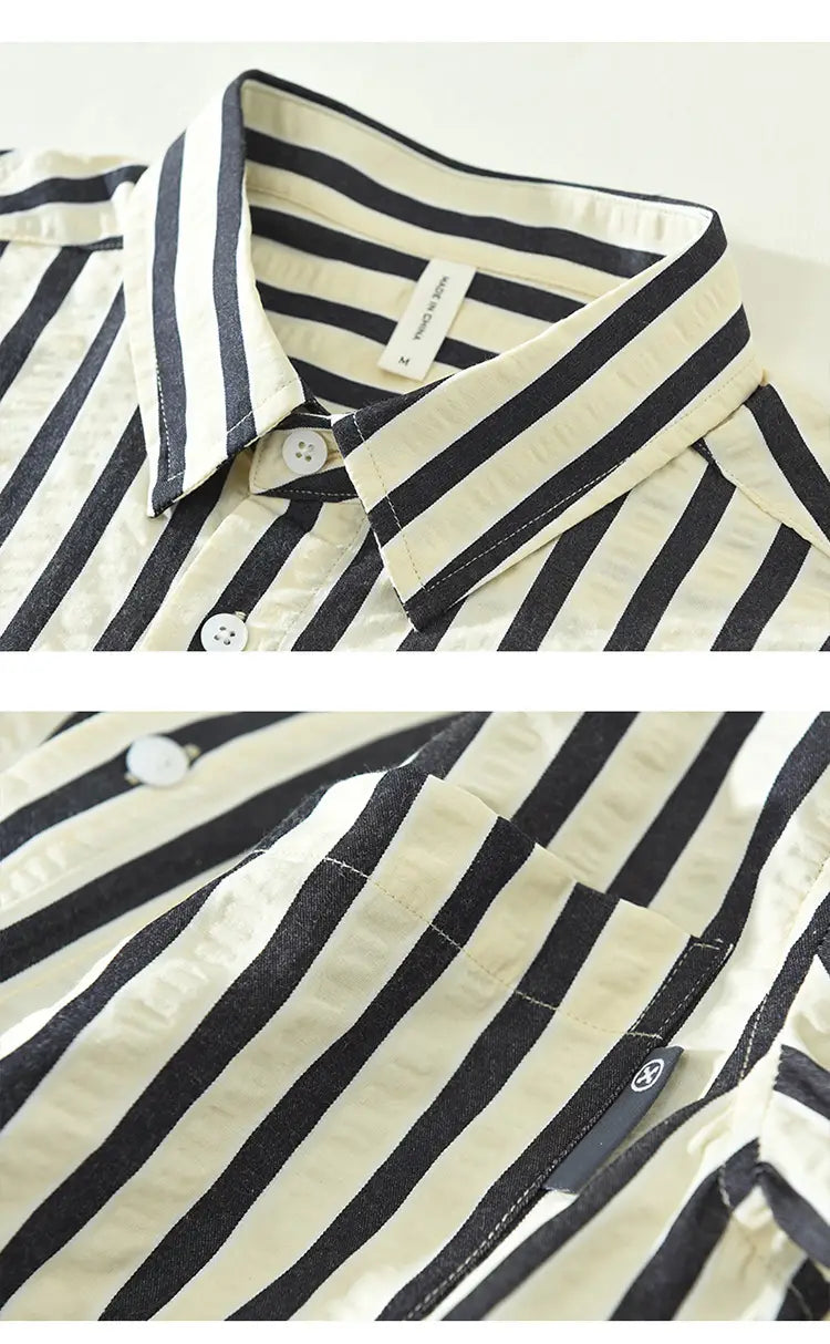 Vertical Striped Long-sleeved Shirt Loose
