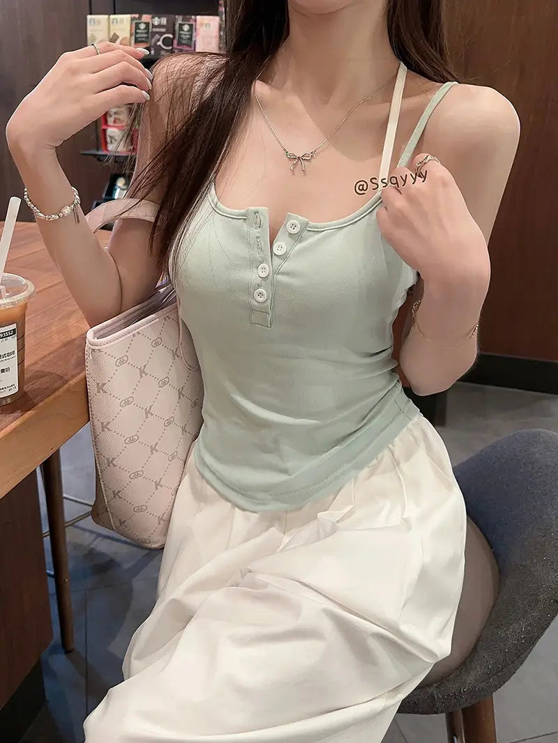 Pure Desire Style Fake Two Pieces Floral Spaghetti Straps Outerwear Slimming Summer Vest