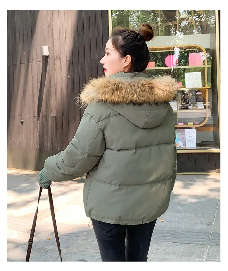 Loose Hooded Gloves Thickened Thermal Quilted Jacket Coat For Women