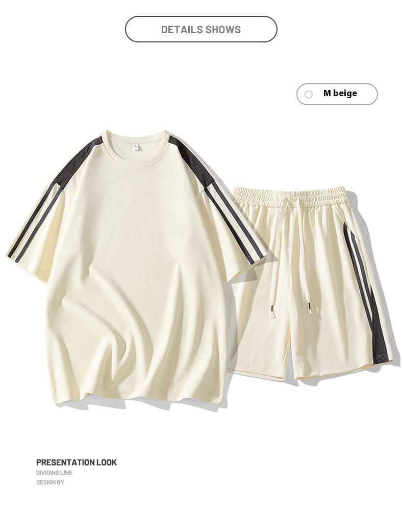 Hong Kong Style Loose Round Neck Short Sleeve Shorts 2-piece Set Leisure Sports Suit Men