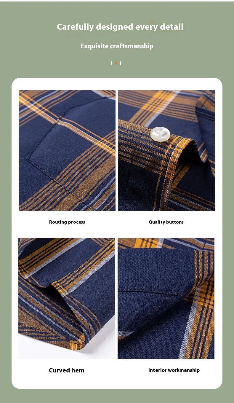 Men’s Xinjiang Cotton Plaid Buckle Collar Casual Cardigan Shirt