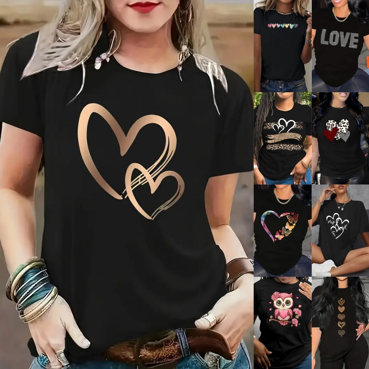 European And American Valentine’s Day Love Round Neck Women’s Top