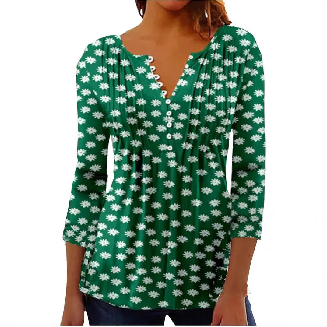 Women’s Single-breasted Fashion V-neck Half-sleeve Top