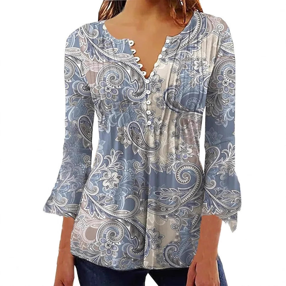 Women’s Single-breasted Fashion V-neck Half-sleeve Top