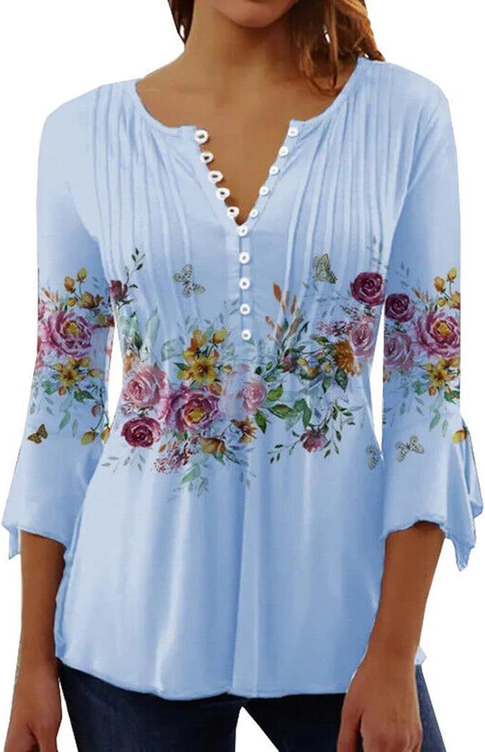 Women’s Single-breasted Fashion V-neck Half-sleeve Top - ZXHD392 / S