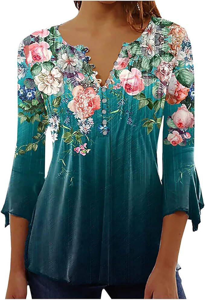 Women’s Single-breasted Fashion V-neck Half-sleeve Top - ZXHD395 / S