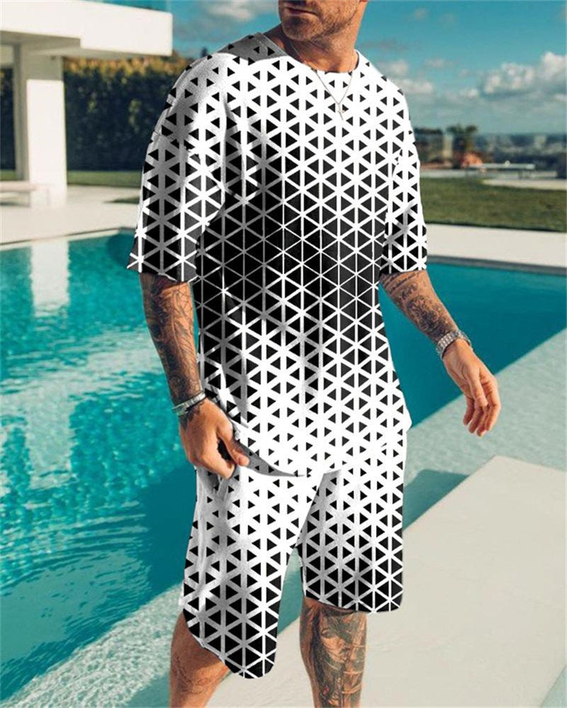 Simple Men’s 3DT Shirt Short Sleeve Plus Shorts Oversized