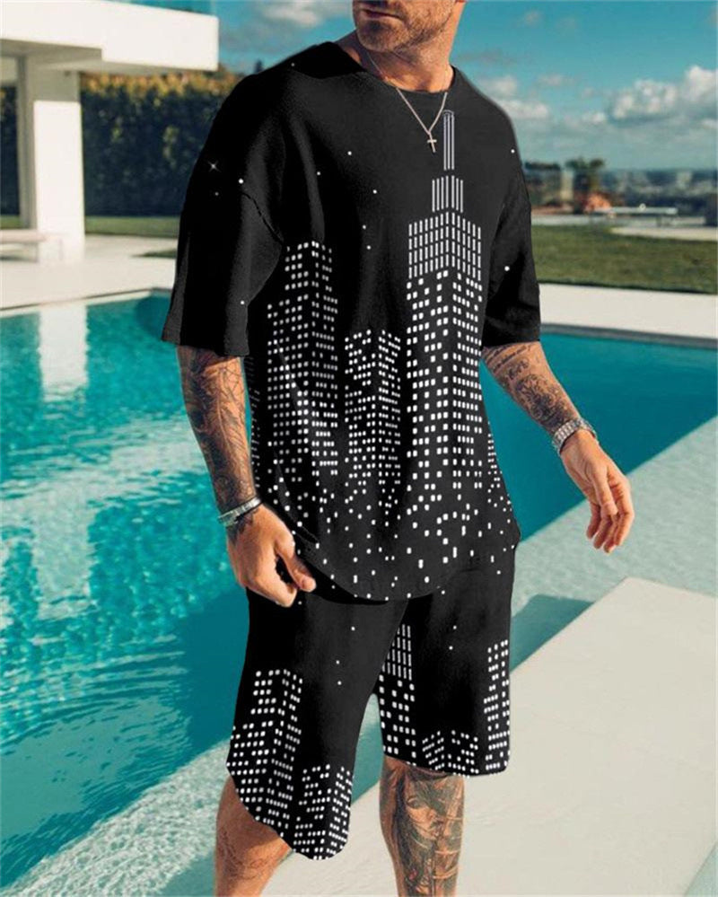 Simple Men’s 3DT Shirt Short Sleeve Plus Shorts Oversized