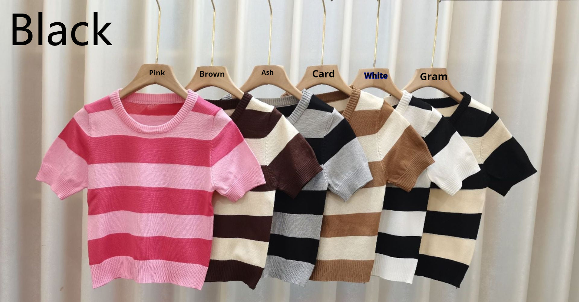 Summer New Striped Short Sleeve Women Slim Fit Slimming Top - Black / Average Size