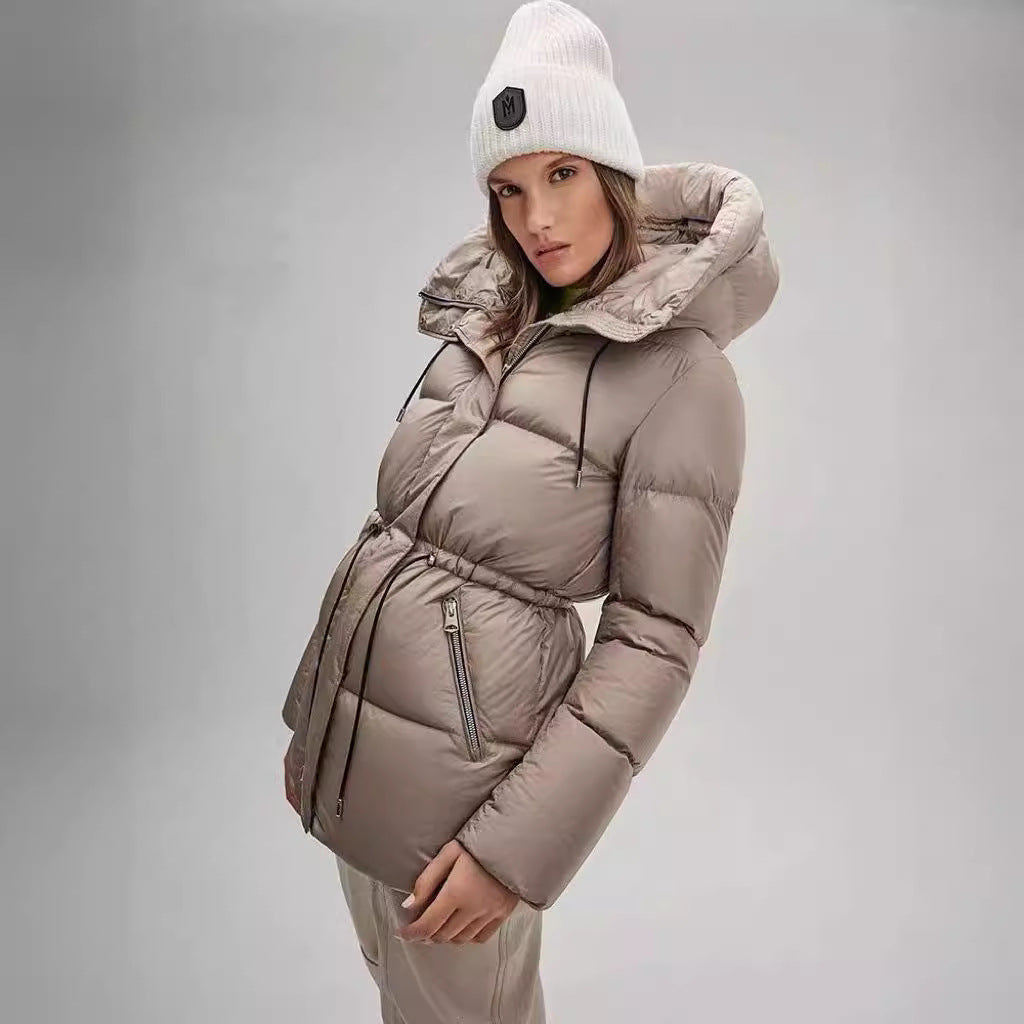 New Velvet Down Cotton-padded Coat For Women Hooded Warm Jacket - Khaki / M