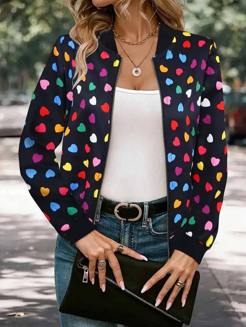 Zipper Jacket Small Thin Long-sleeved Top Colorful Printing - G114Z142 / XS