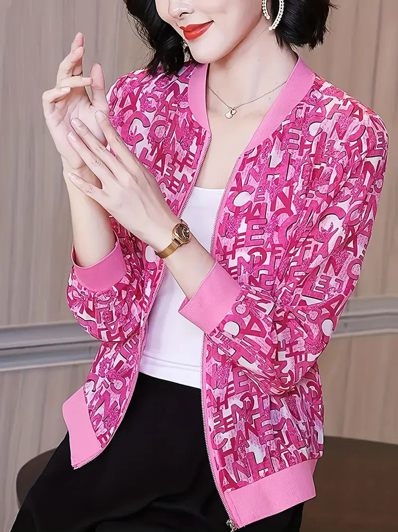Zipper Jacket Small Thin Long-sleeved Top Colorful Printing - G114Z145 / XS