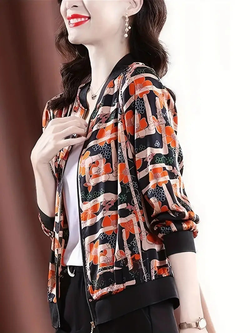 Zipper Jacket Small Thin Long-sleeved Top Colorful Printing - G114Z152 / XS