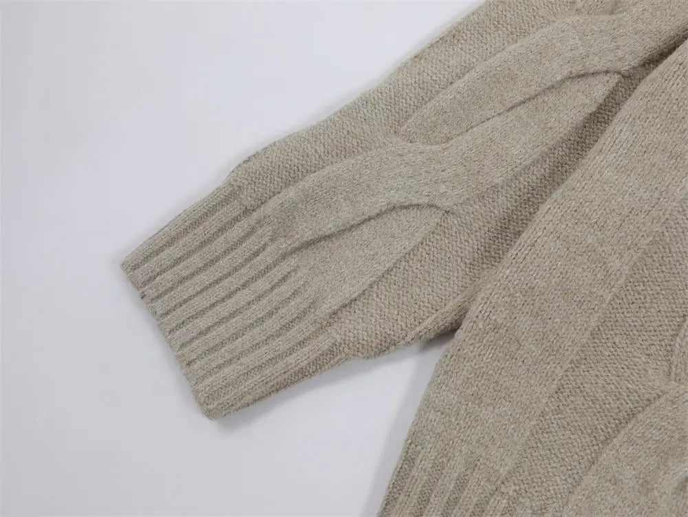 Simple Solid Color Twisted Collar Cardigan Sweater
