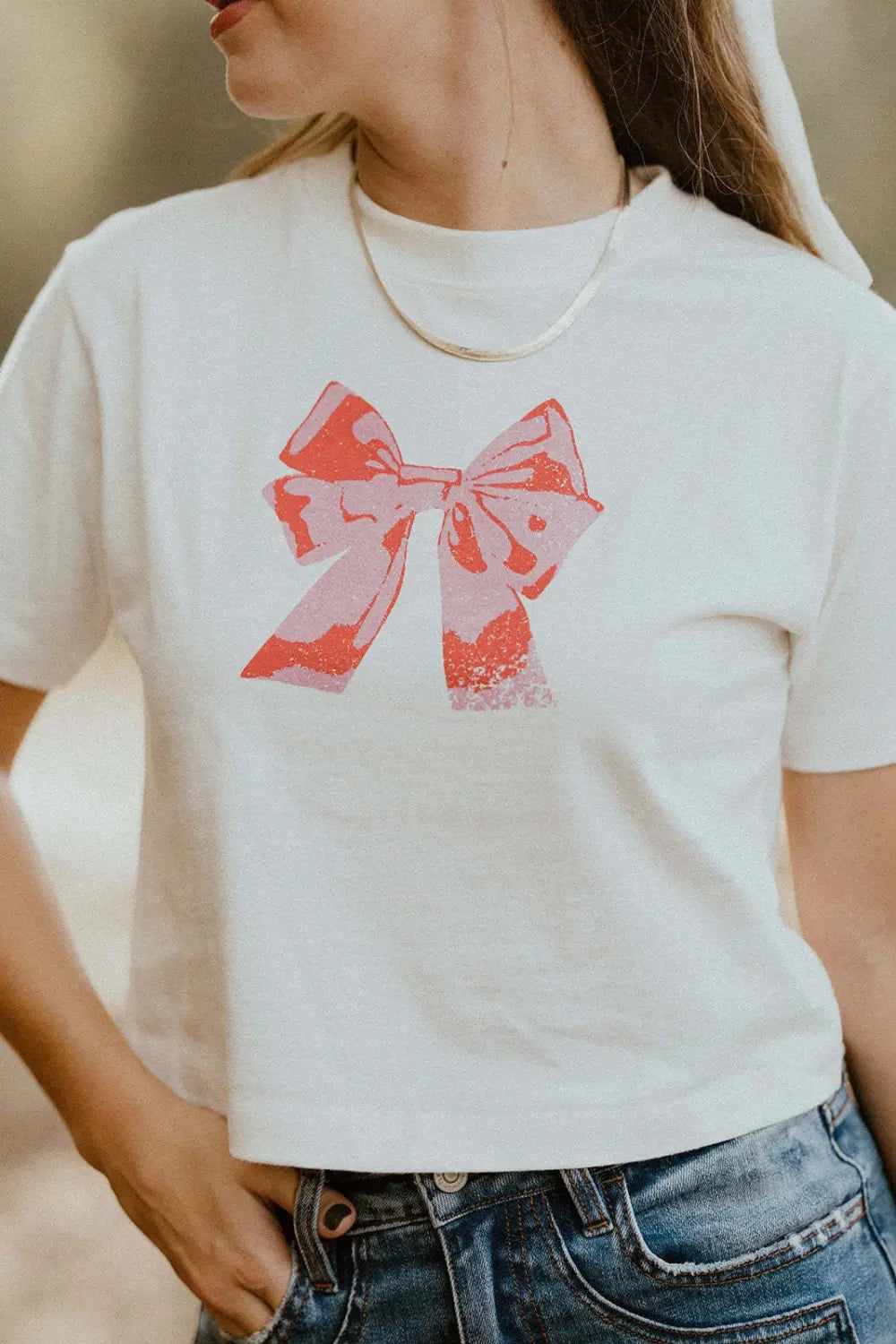 Short Sleeve Top Round Neck Printed White For Girls