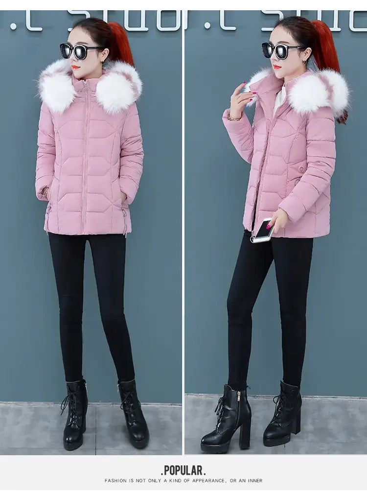 Women’s Short Detachable Large Fur Collar Cotton Coat