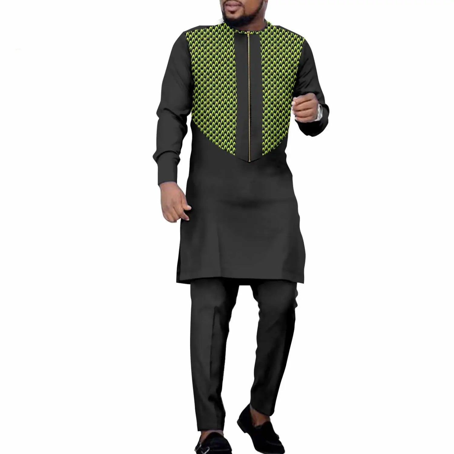 African Ethnic Solid Color Men’s Leisure Suit Top Pants