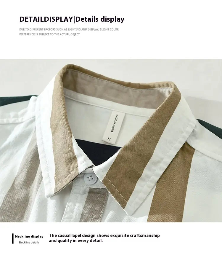Striped Long Sleeve Shirt Men’s Versatile Leisure Artistic Loose Square Collar Top