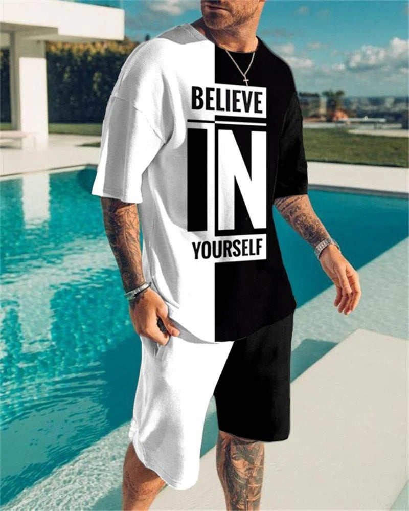 Simple Men’s 3DT Shirt Short Sleeve Plus Shorts Oversized - TZ25 / XXS