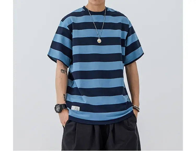 New Striped Short Sleeve Retro Striped Men