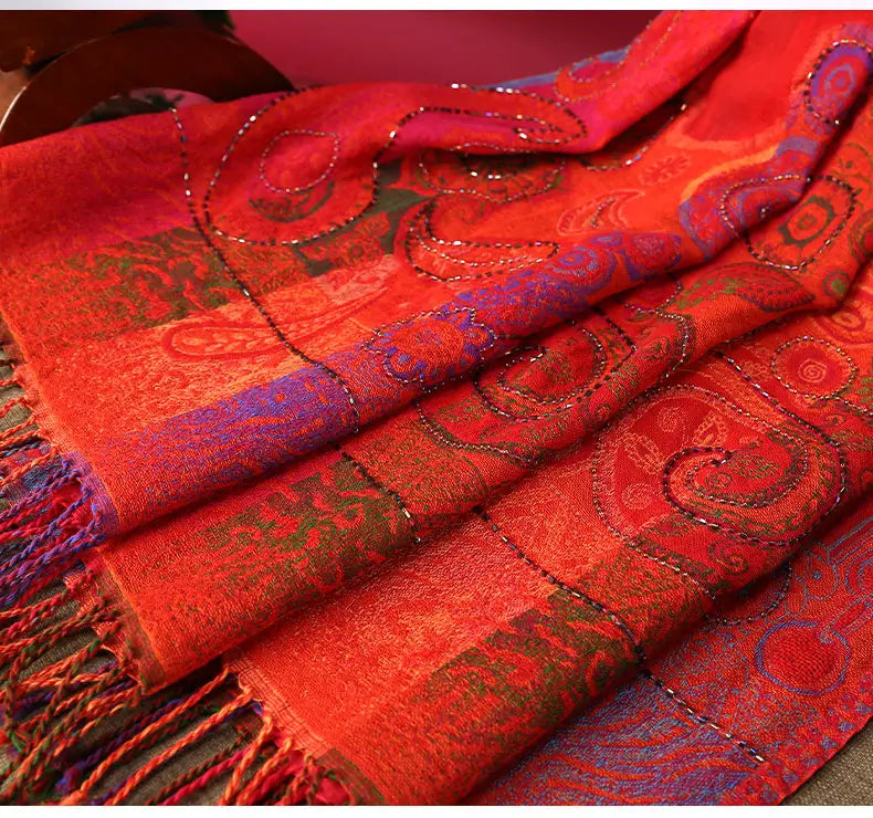Ethnic Style Boiled Wool Warm Winter Scarf Shawl