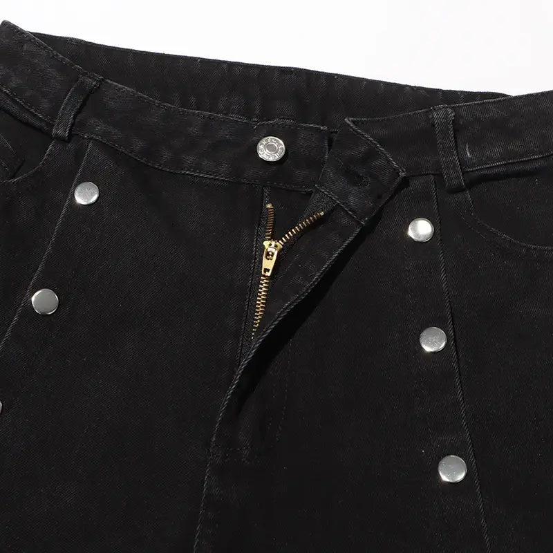 New Detachable Multi-button Design Irregular High Waist Jeans
